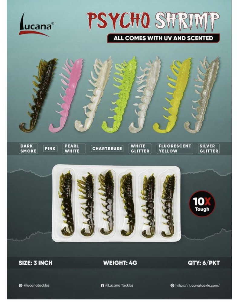 Lucana Psycho Shrimp soft bait, from the AJ Fishing Tackles catalogue